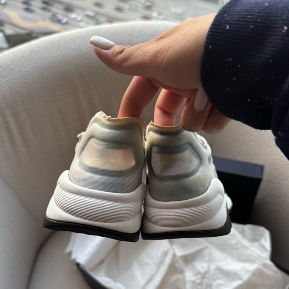 CHANEL White Blue Mesh Sneakers Lace Up Low Top Logo - Picture 4 of 5